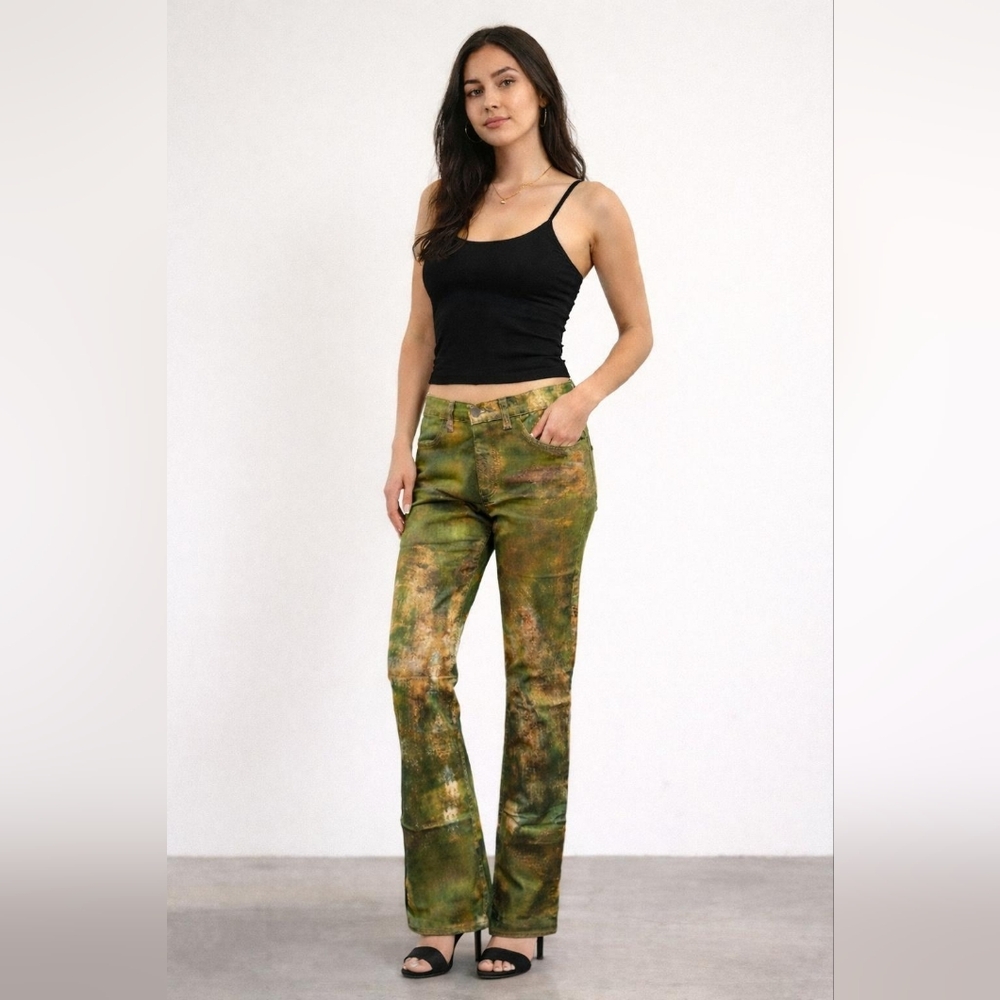Y2K RARE LEGATTE Italian Artisan Gold Splattered Camouflage Denim Jeans *Limited